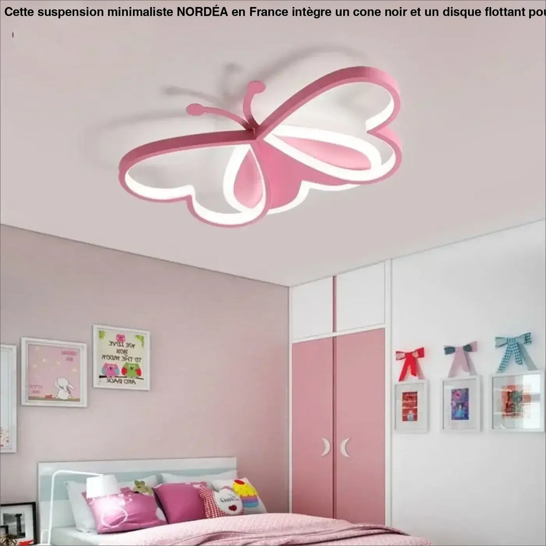 Plafonnier LED papillon rose ou bleu pour chambre d’enfant

