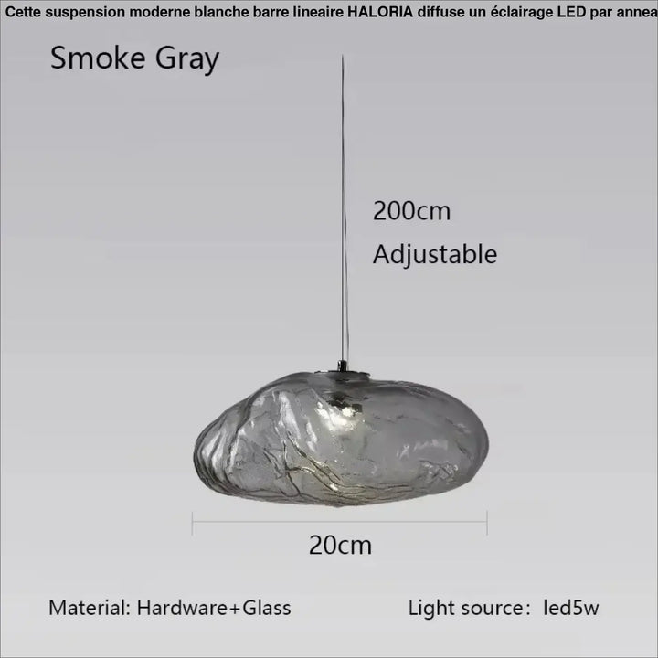 Suspension luminaire moderne en verre texturé forme galet