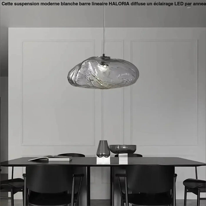 Suspension luminaire moderne en verre texturé forme galet
