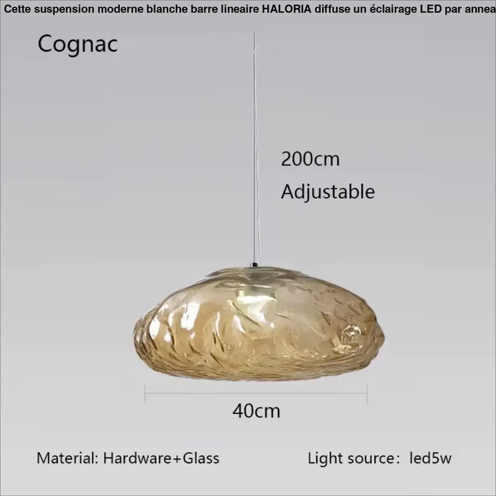 Suspension luminaire moderne en verre texturé forme galet
