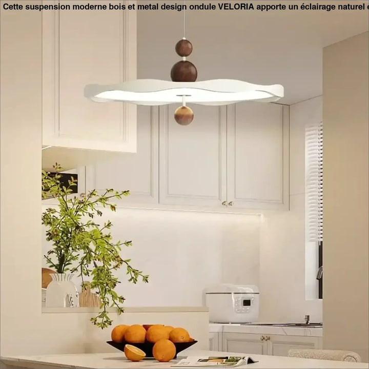 Suspension moderne bois et métal design ondulé cuisine salon

