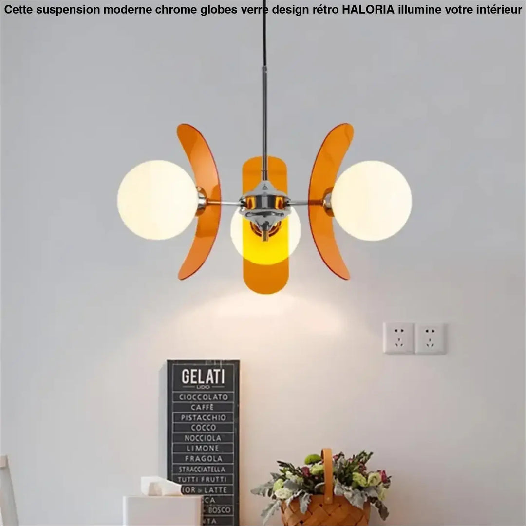 Suspension moderne chrome globes verre design rétro

