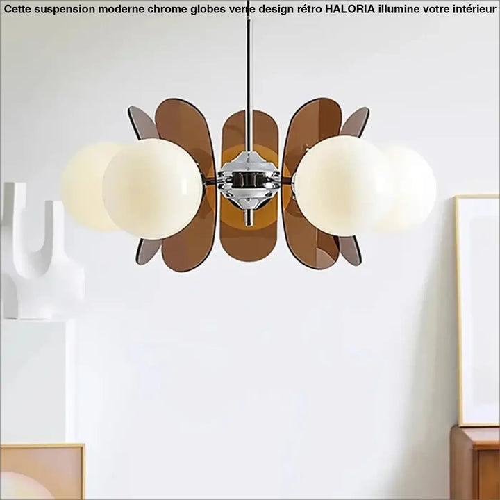 Suspension moderne chrome globes verre design rétro

