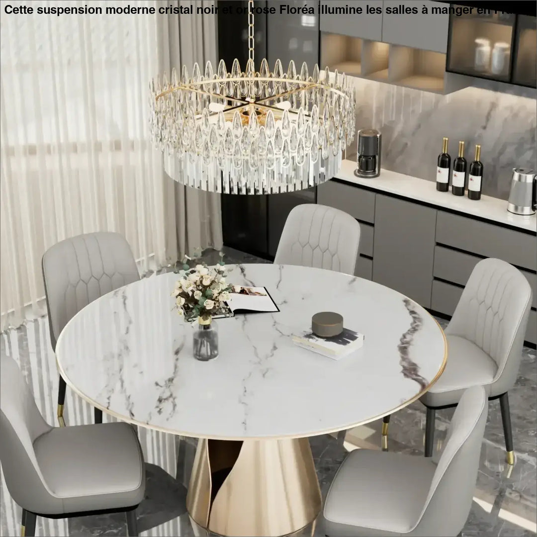Suspension lustre cristal doré design moderne élégant