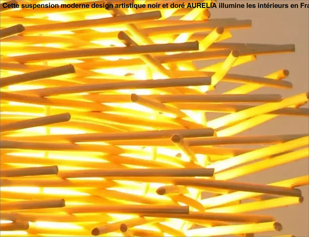 Suspension moderne design moderne design artistique avec barres led dorées et noires aurelia en forme de lustre abstrait