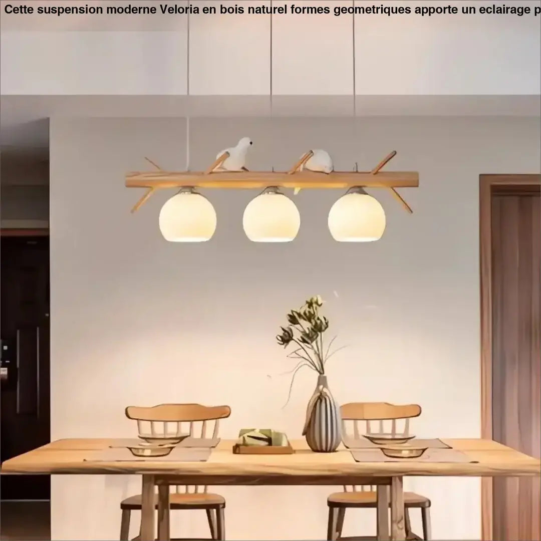 Suspension moderne en bois naturel avec formes géométriques