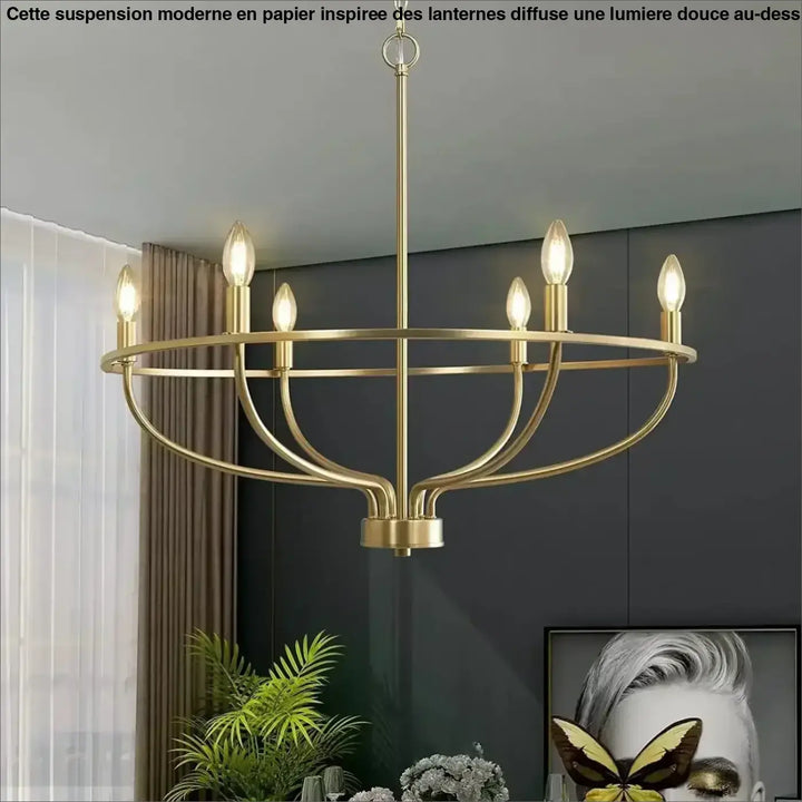 Suspension Design Circulaire Dorée Avec Lumières Flamme

