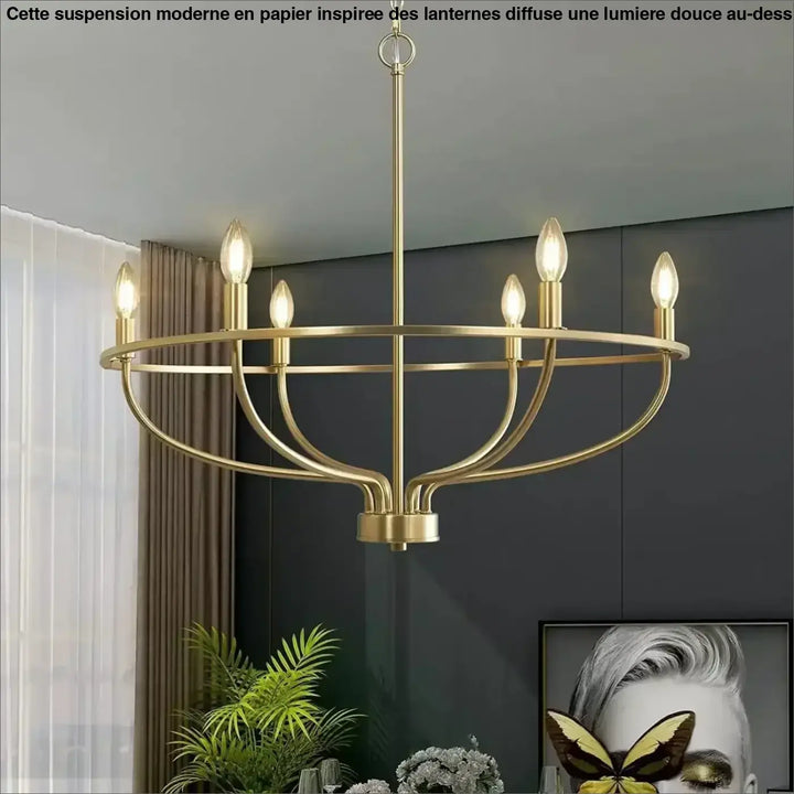 Suspension Design Circulaire Dorée Avec Lumières Flamme


