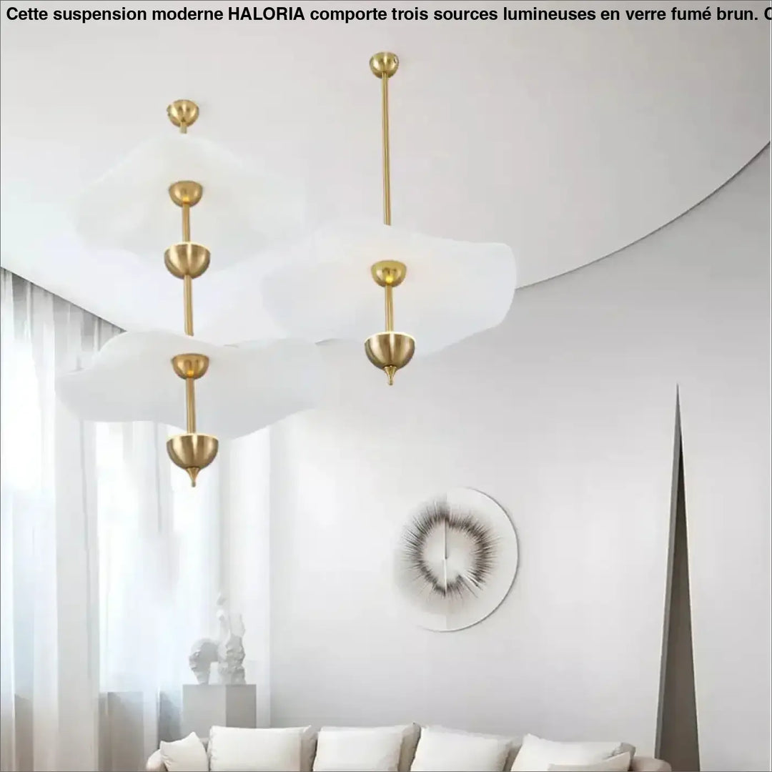 Suspension luminaire moderne dorée design aérien élégant