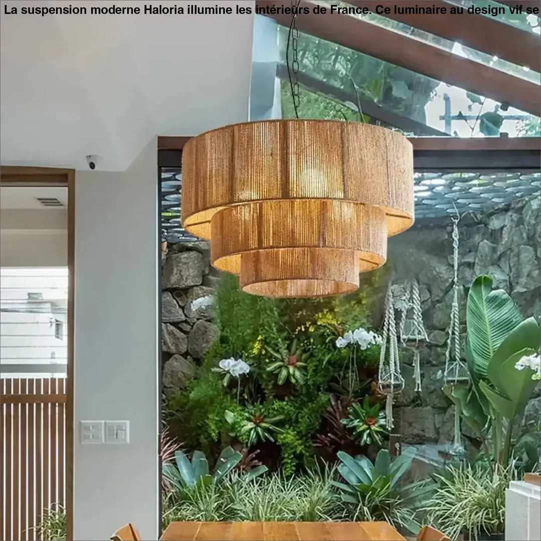 Suspension luminaire en fibres naturelles tressées élégante