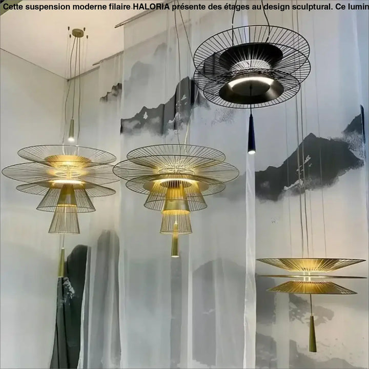 Suspension moderne filaire à étages design sculptural

