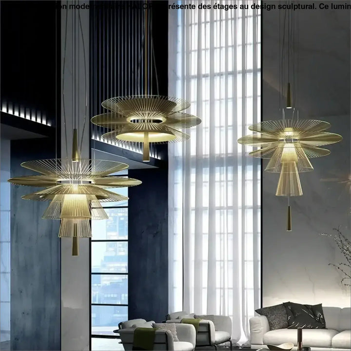 Suspension moderne filaire à étages design sculptural

