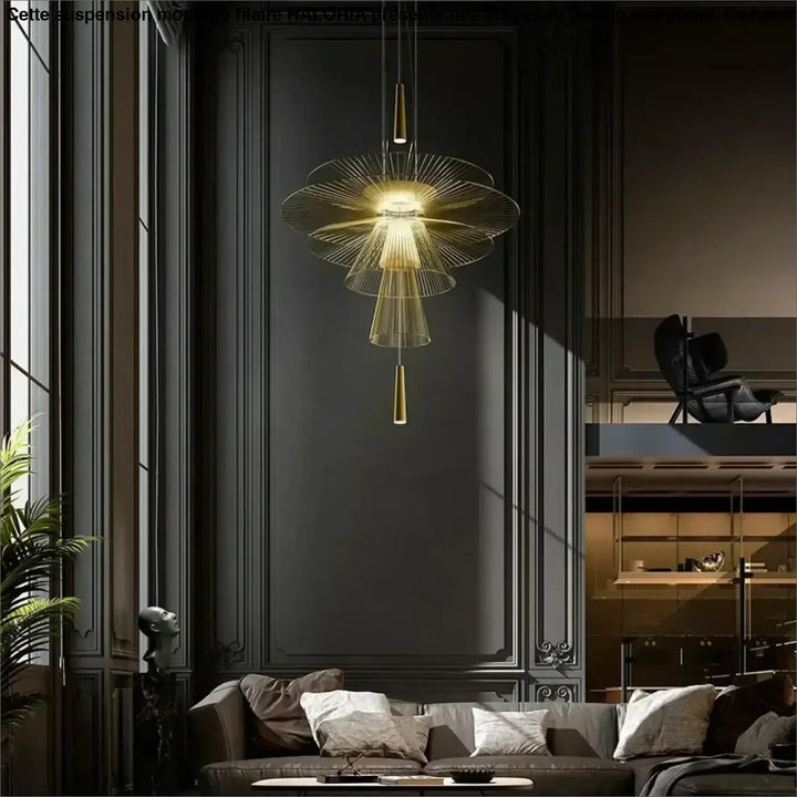 Suspension moderne filaire à étages design sculptural

