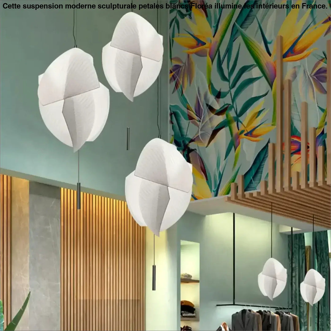 Suspension Moderne Sculpturale Pétales Blancs Design Chic

