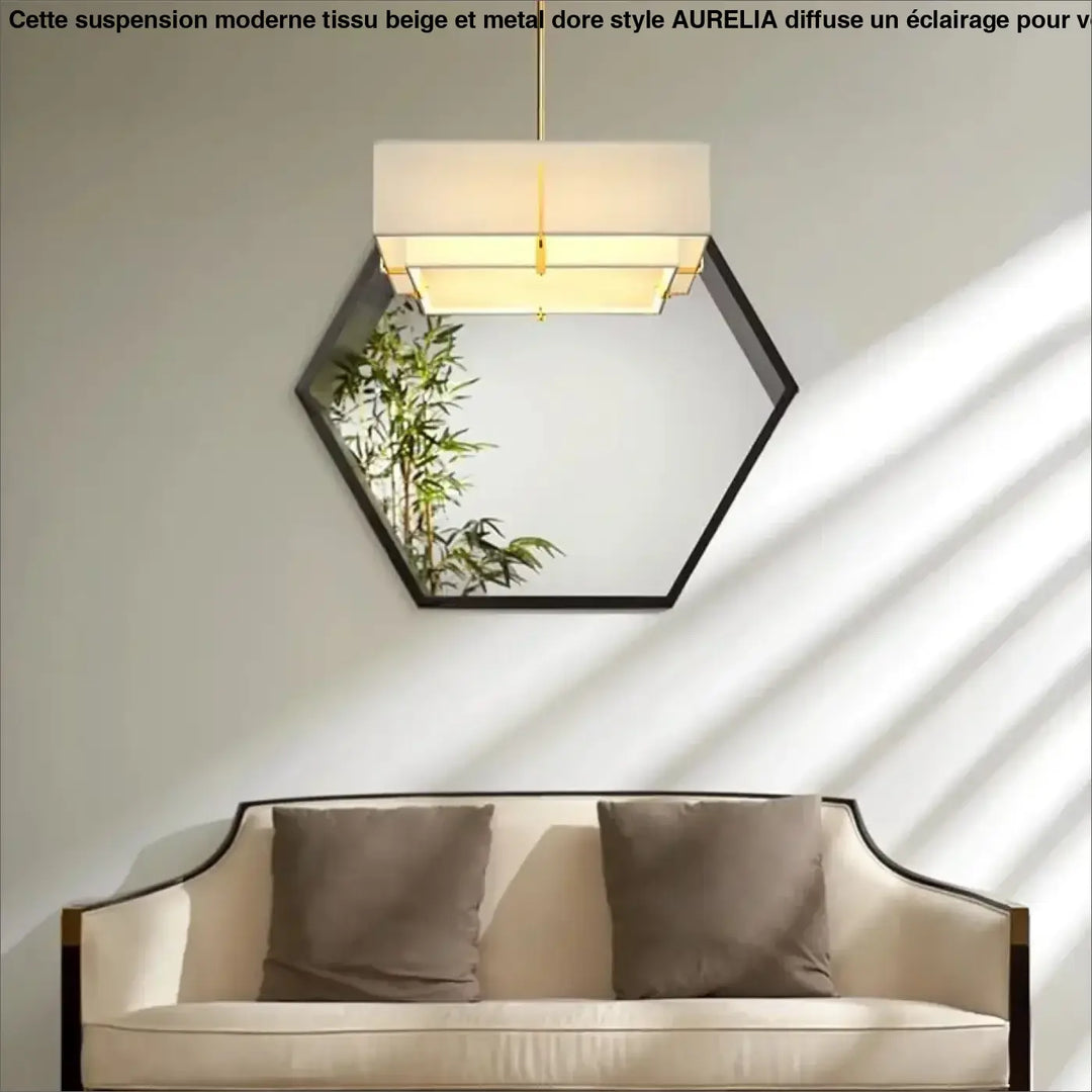 Suspension Moderne Tissu Beige et Métal Doré Style Élégant