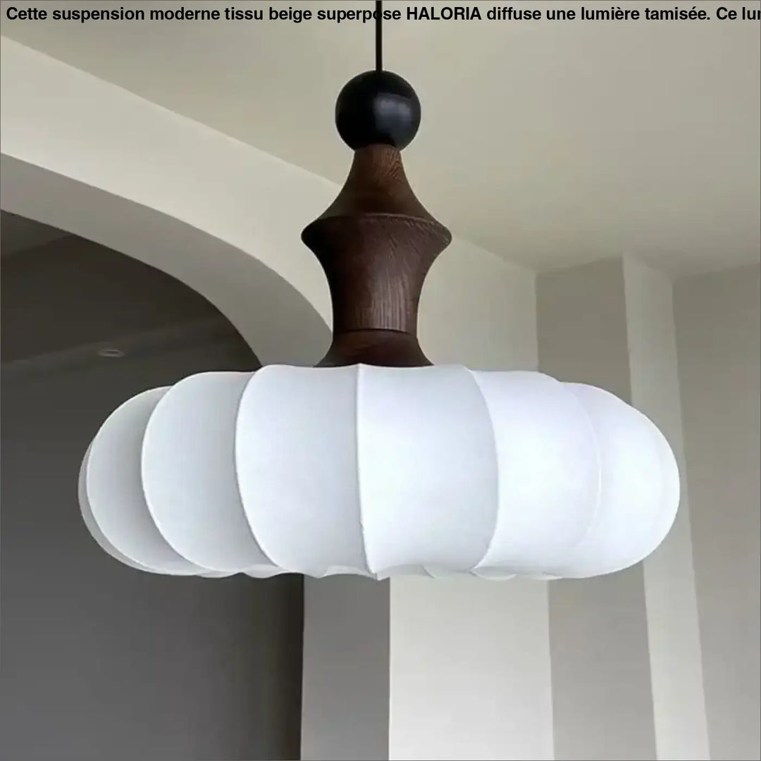 Suspension Design Blanche Abat Jour Tissu Bois Élégant Style