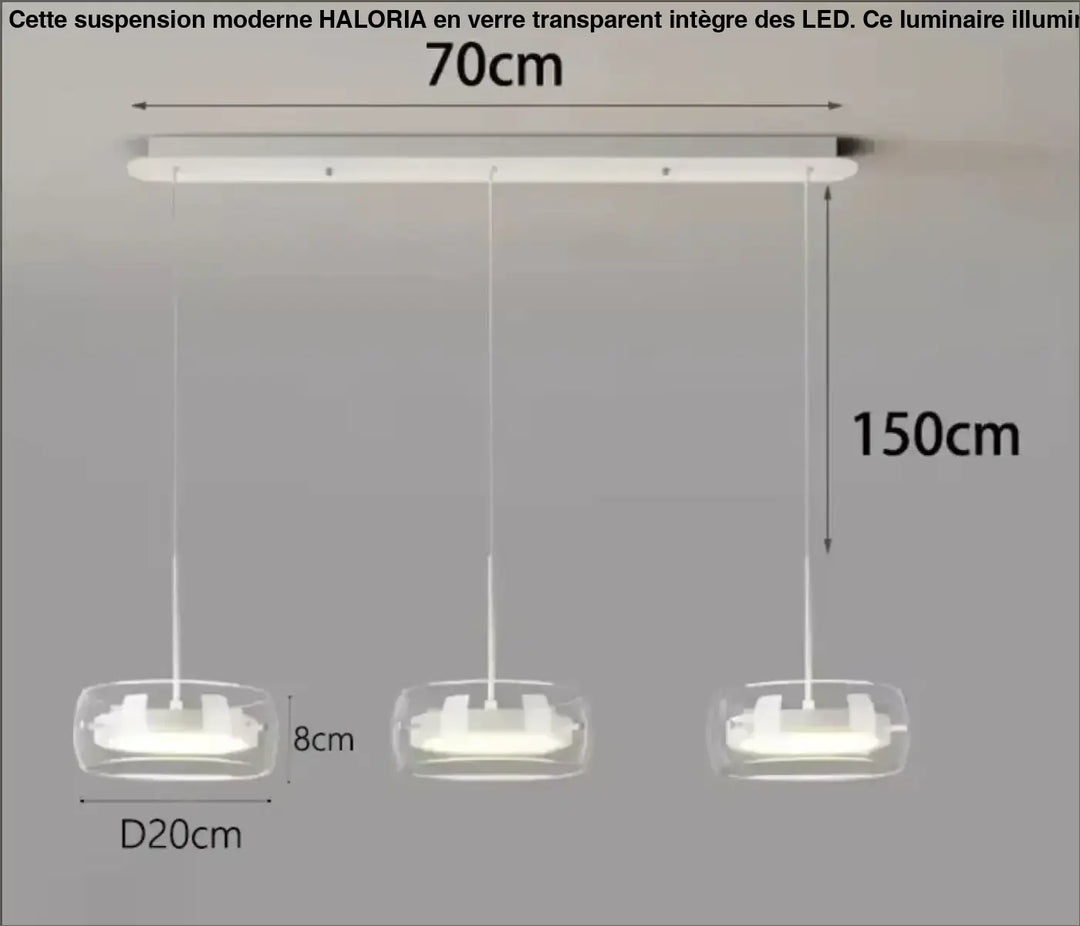 Suspension Moderne Trio Verre Transparent et LED Intégrée

