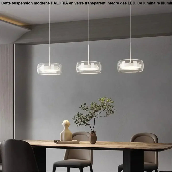 Suspension Moderne Trio Verre Transparent et LED Intégrée

