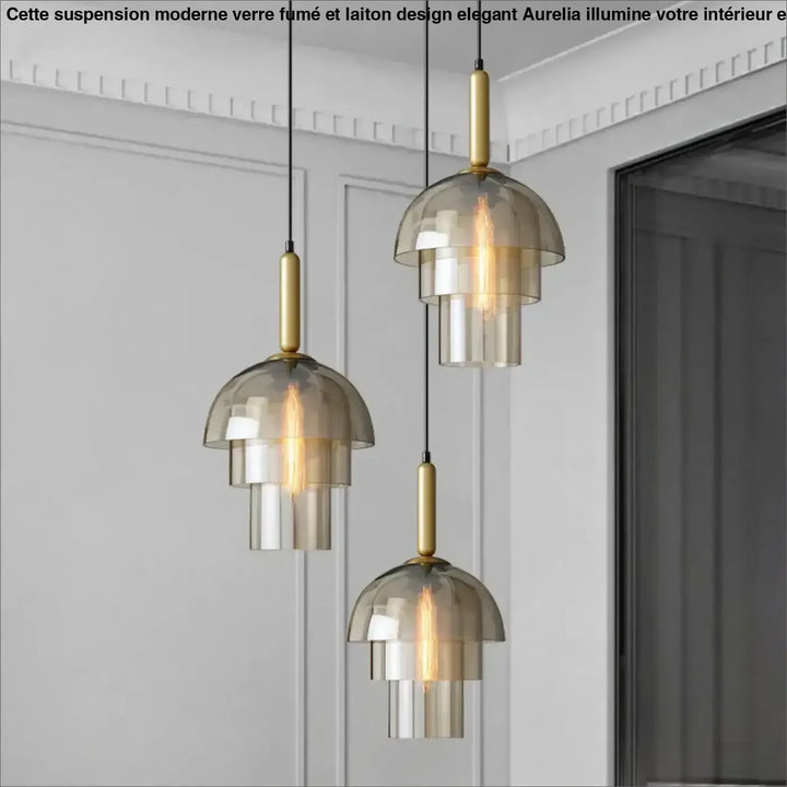 Suspension Moderne Verre Fumé et Laiton Design Élégant Art Déco