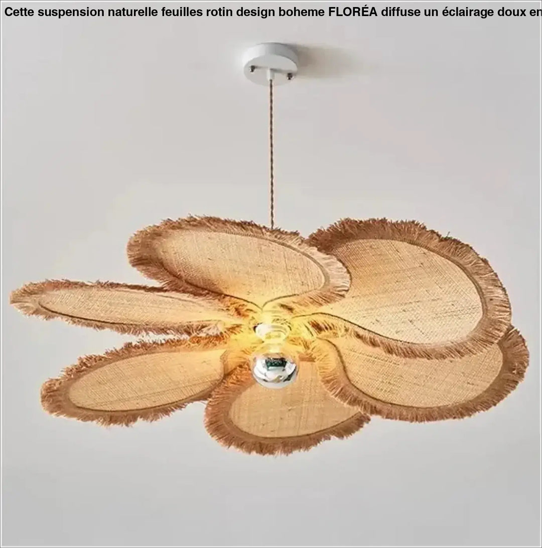 Suspension naturelle feuilles rotin design bohème chic beige raffiné