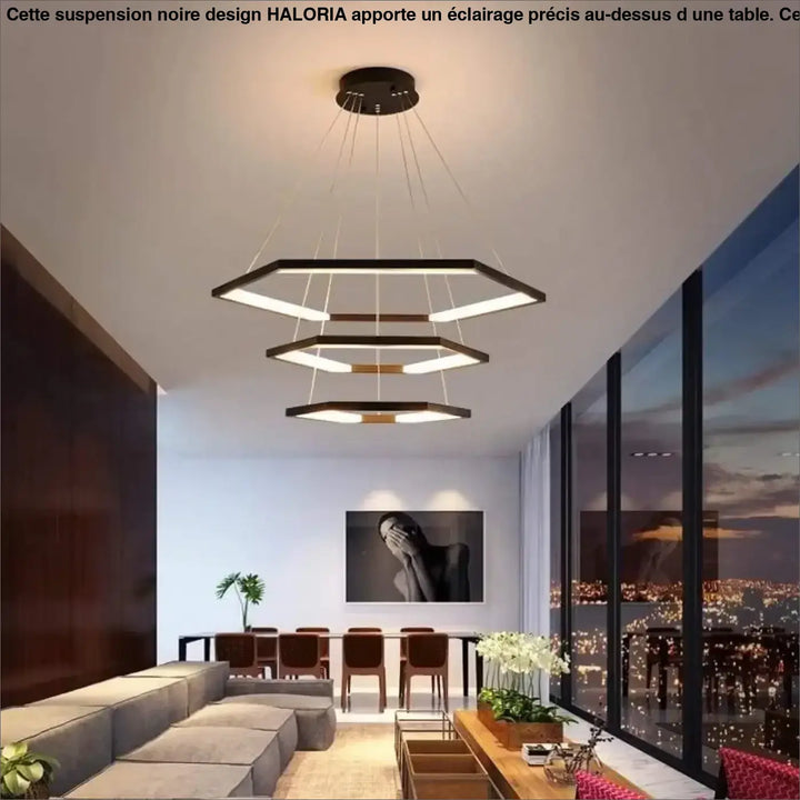 Suspension Noire Design LED Hexagonale En Cascade