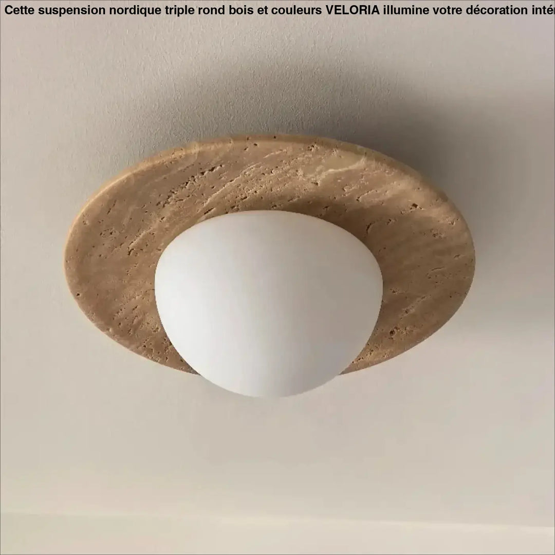Plafonnier minimaliste en pierre travertin et globe en verre lumineux