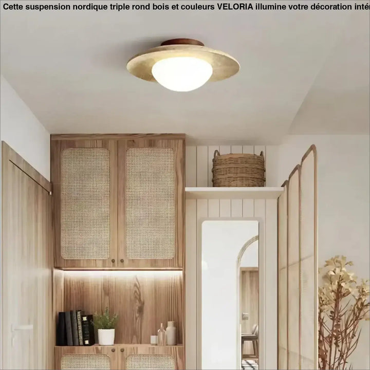 Plafonnier minimaliste en pierre travertin et globe en verre lumineux