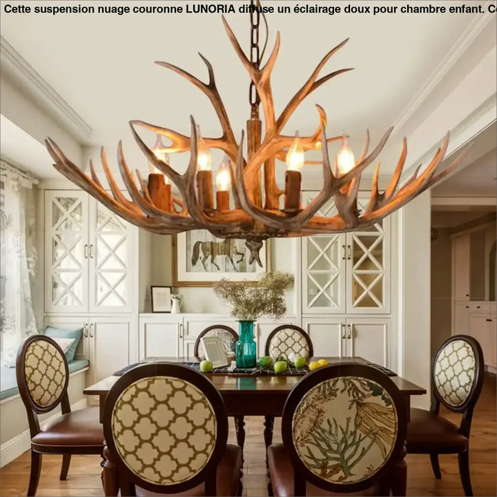 Suspension Luminaire Bois De Cerfs Au Design Rustique Style Chalet
