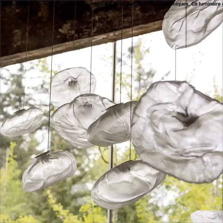 Suspension nuage verre soufflé formes organiques style artistique moderne