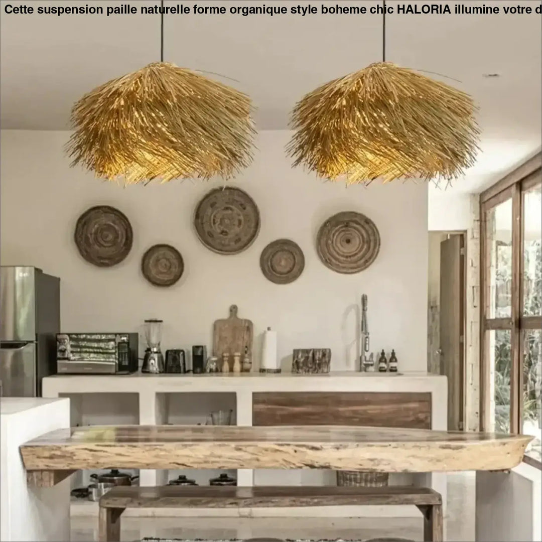 Suspension Paille Naturelle Forme Organique Style Bohème Chic
