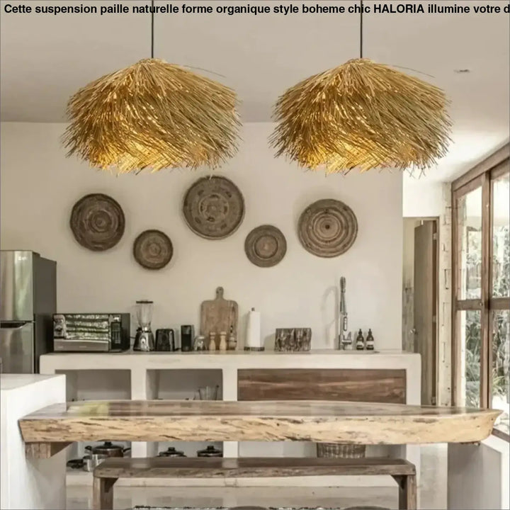 Suspension Paille Naturelle Forme Organique Style Bohème Chic