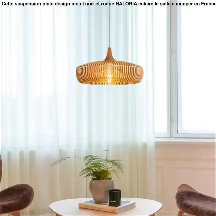 Suspension tissé en bois naturel design contemporain chic