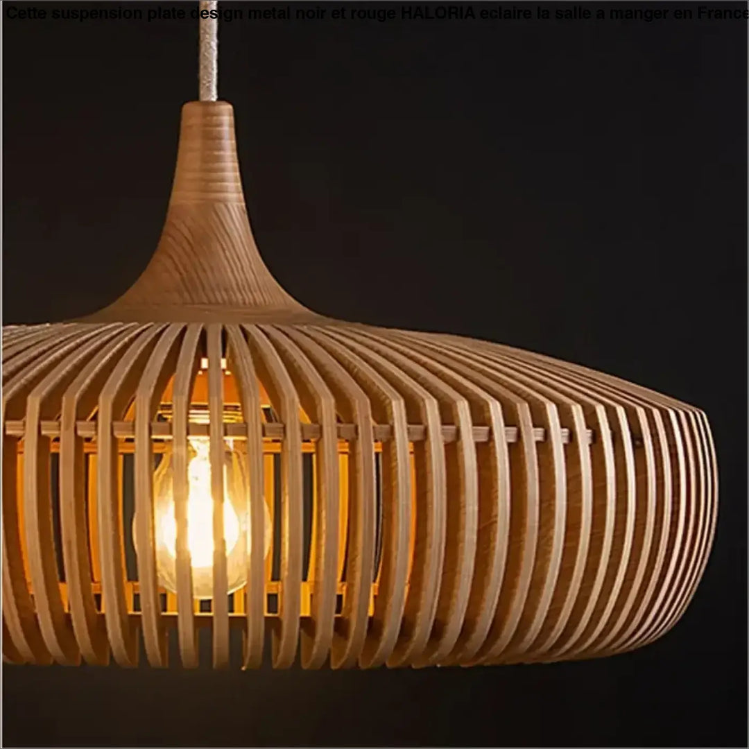 Suspension tissé en bois naturel design contemporain chic