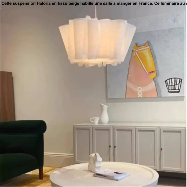 Suspension plissée en tissu beige style contemporain pour salle à mang…

