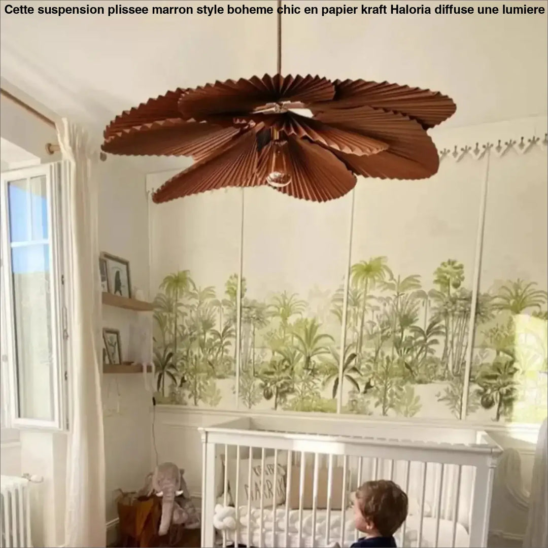 Suspension plissée marron style bohème chic en papier kraft