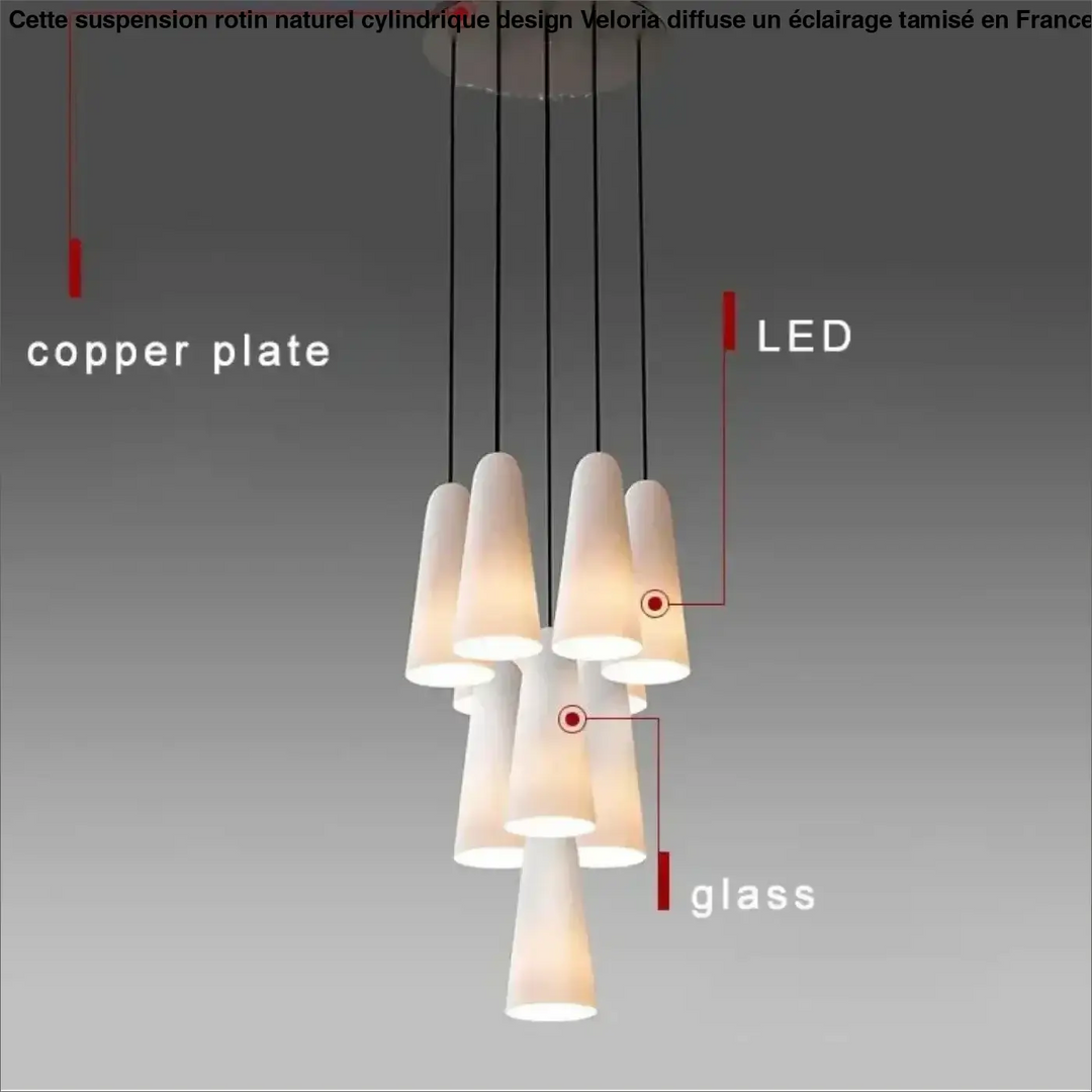 Suspension design cuivre avec verre blanc forme conique chic