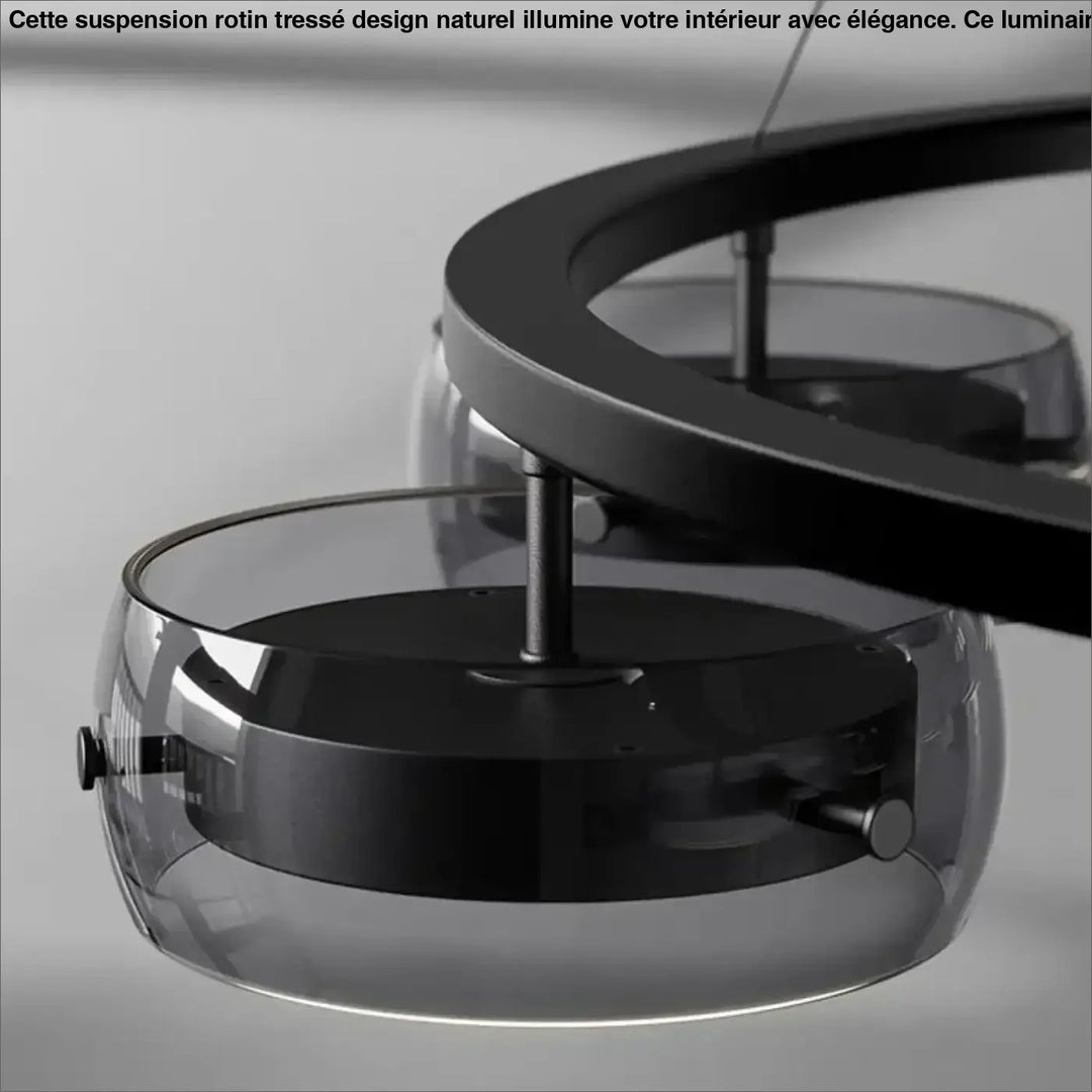Suspension Luminaire Moderne Design Anneau Noir Avec Spots LED

