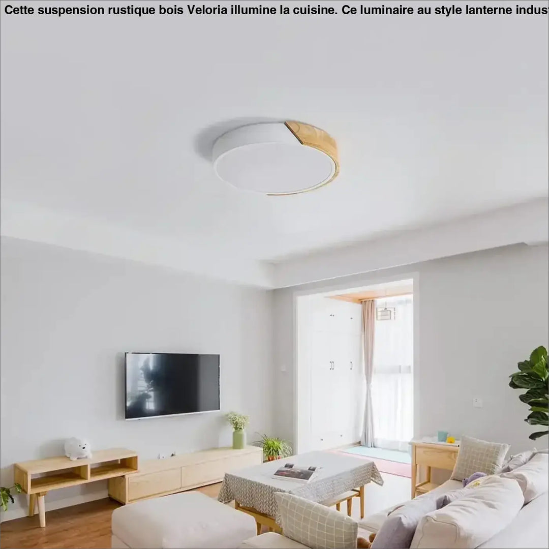 Plafonnier led blanc style scandinave élégant bois clair