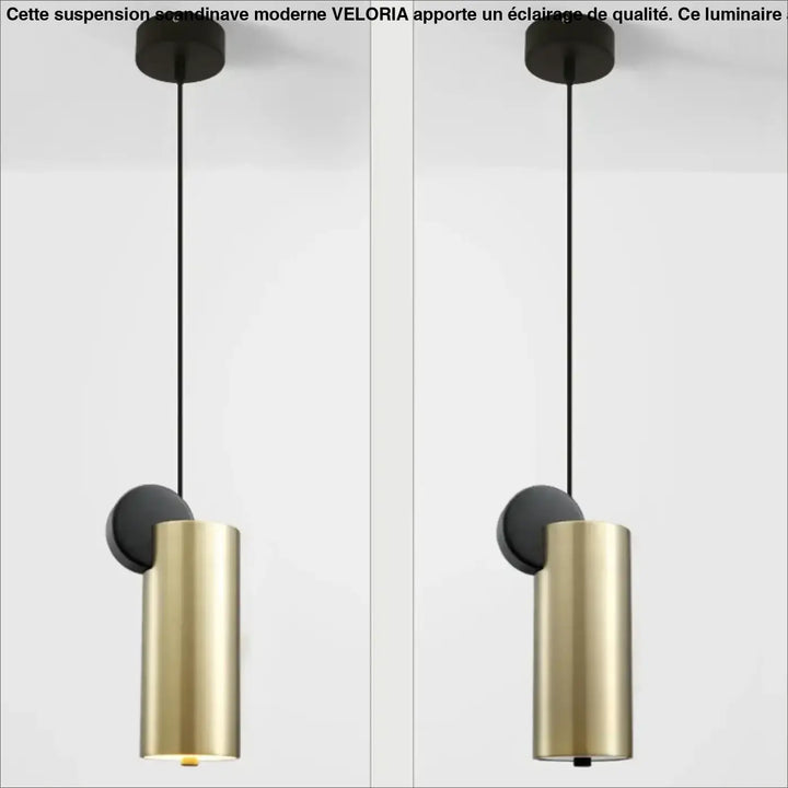 Suspension luminaire altis cylindre en métal doré brossé avec fixation noire design minimaliste moderne