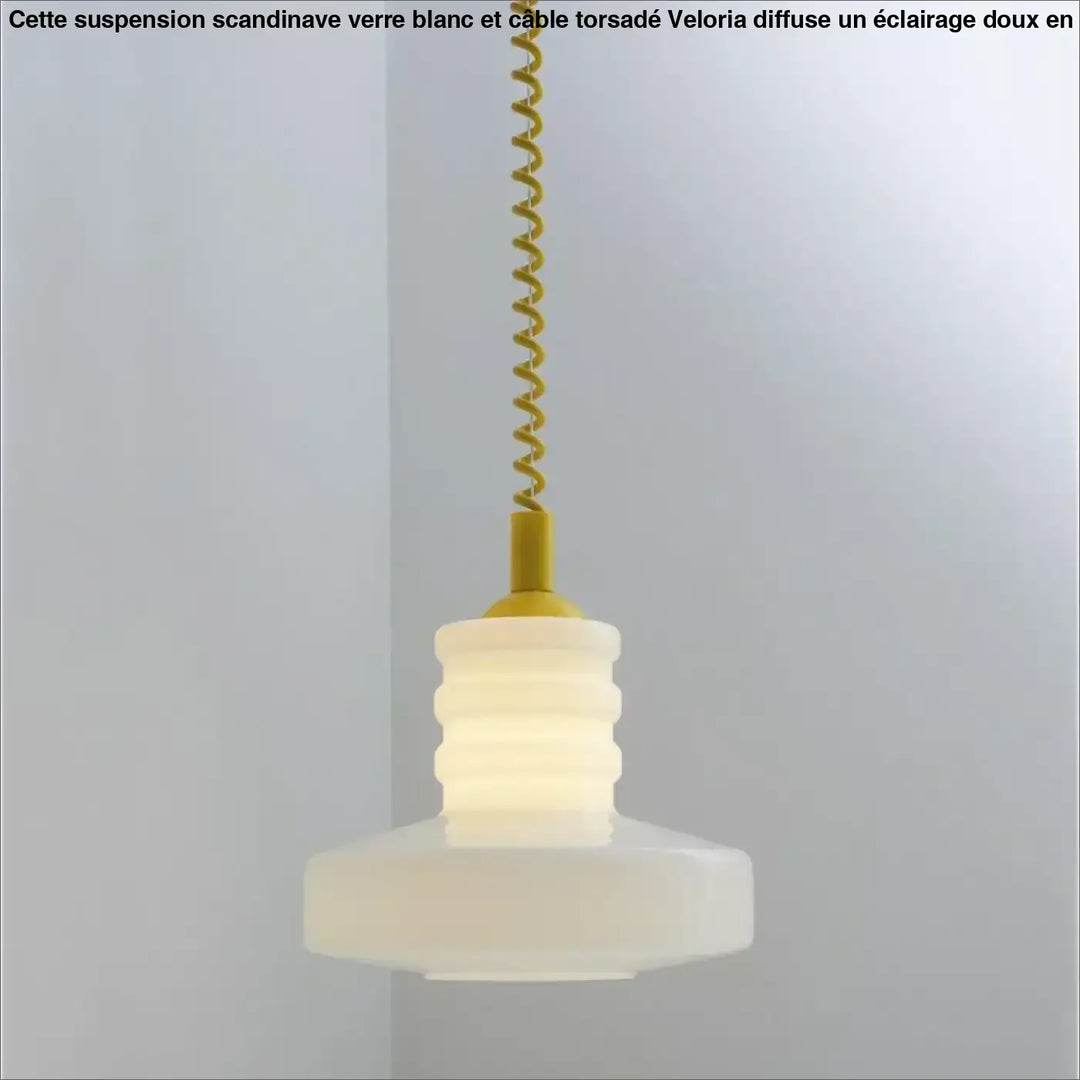 Suspension scandinave Verre Blanc et Câble Torsadé 