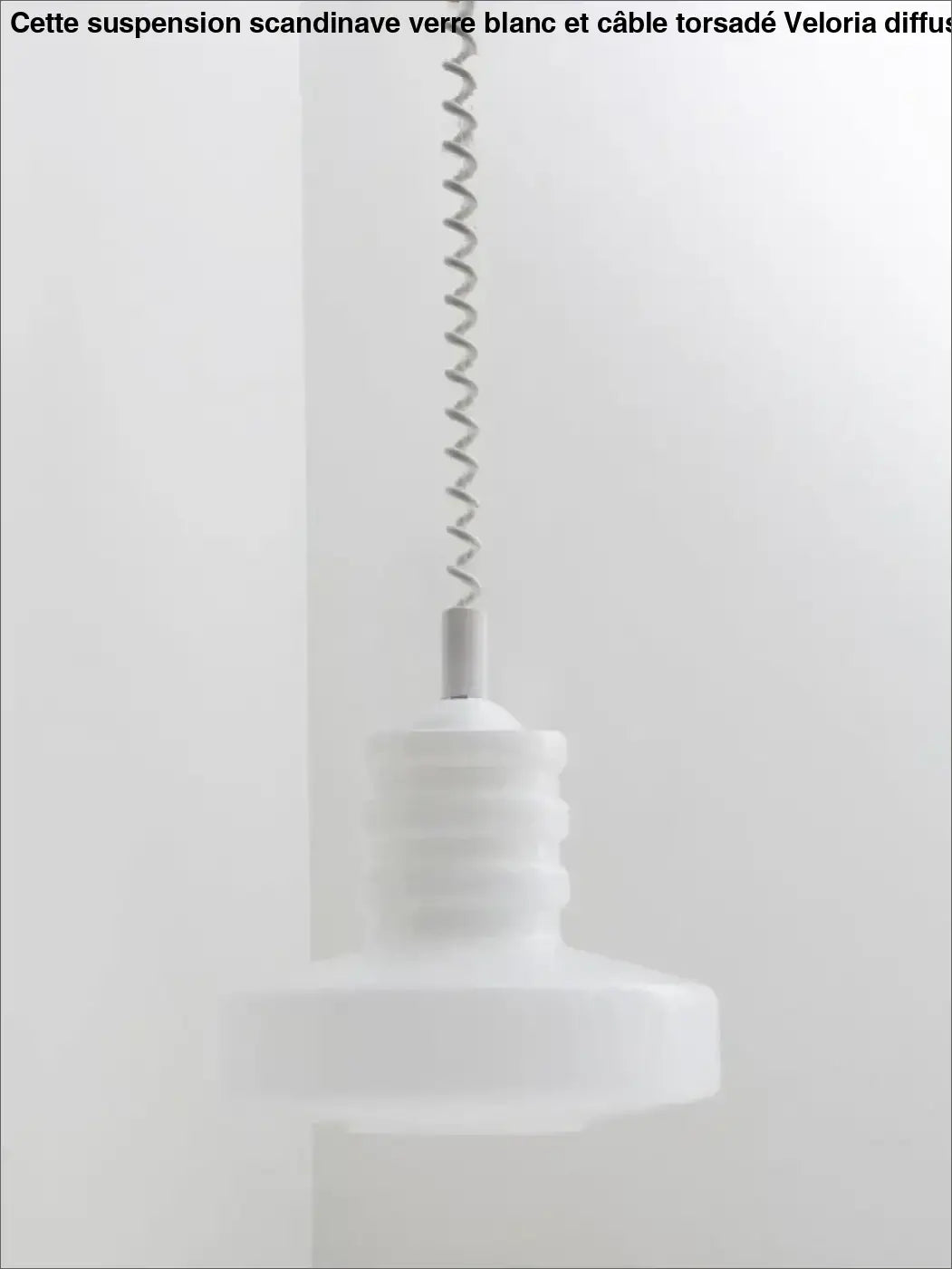 Suspension scandinave Verre Blanc et Câble Torsadé 