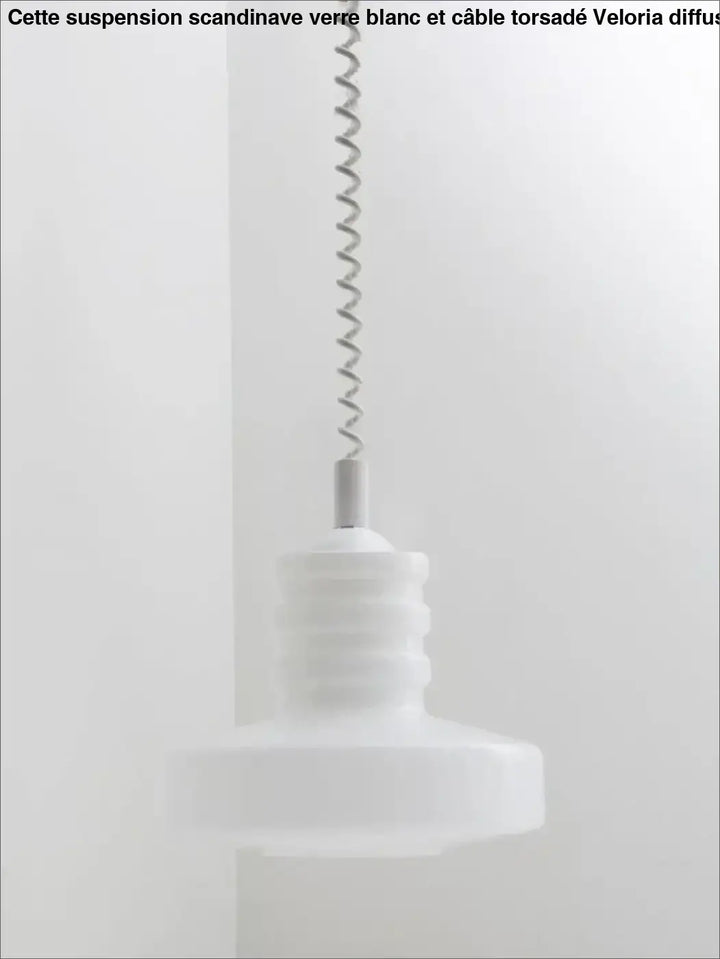 Suspension scandinave Verre Blanc et Câble Torsadé 