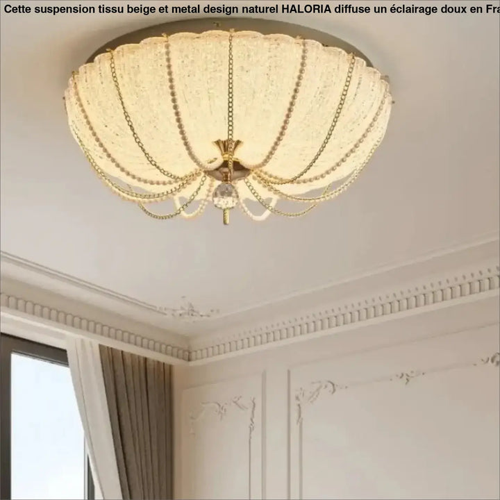 Plafonnier cristal doré style royal perles élégantes luxe