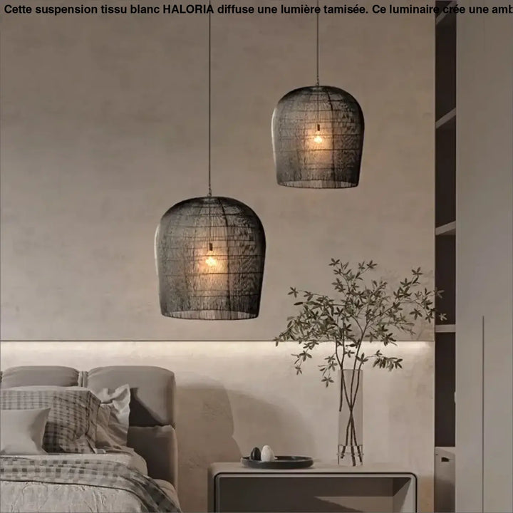 Suspension luminaire blanche en fil tissé au style moderne