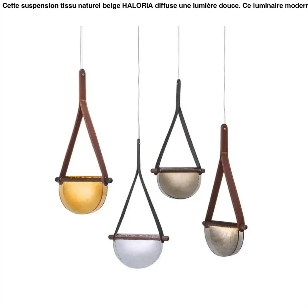 Suspension verre soufflé avec sangle cuir ambiance chic