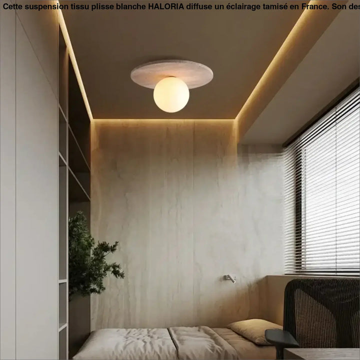 Plafonnier design en Pierre clair et globe en verre blanc moderne

