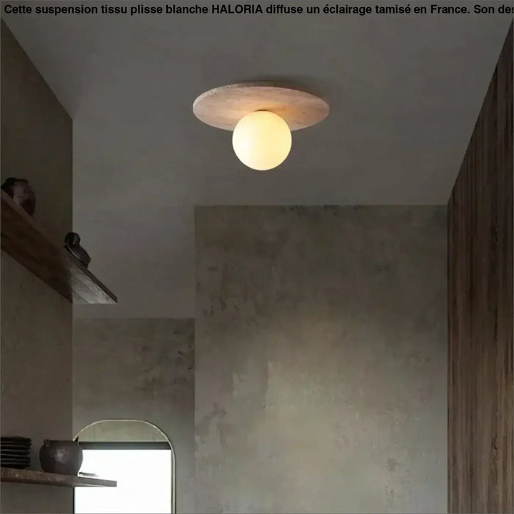 Plafonnier design en pierre et globe en verre blanc moderne