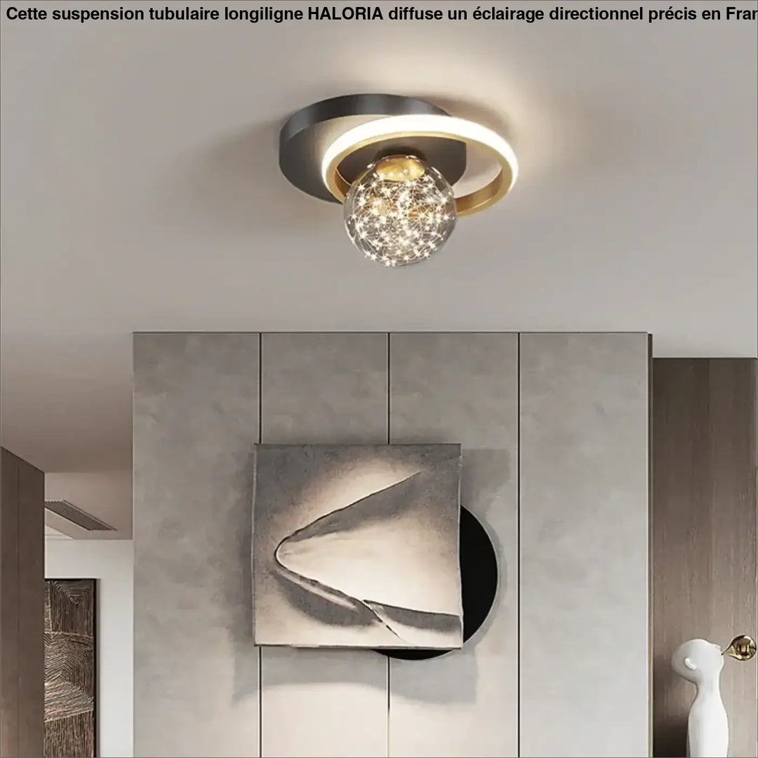 Plafonnier design avec boule cristal et lumière tamisée