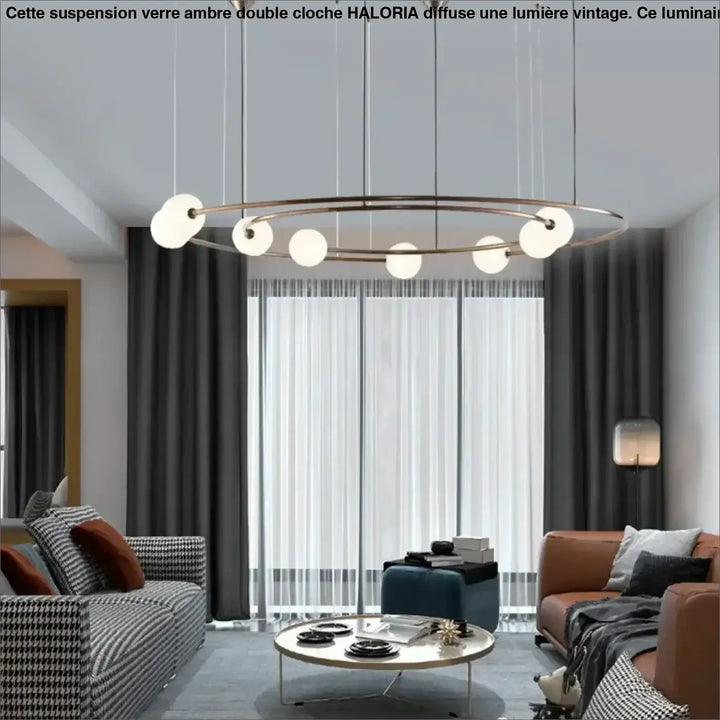 Suspension Circulaire Aérienne À Globes En Verre Et Métal Doré

