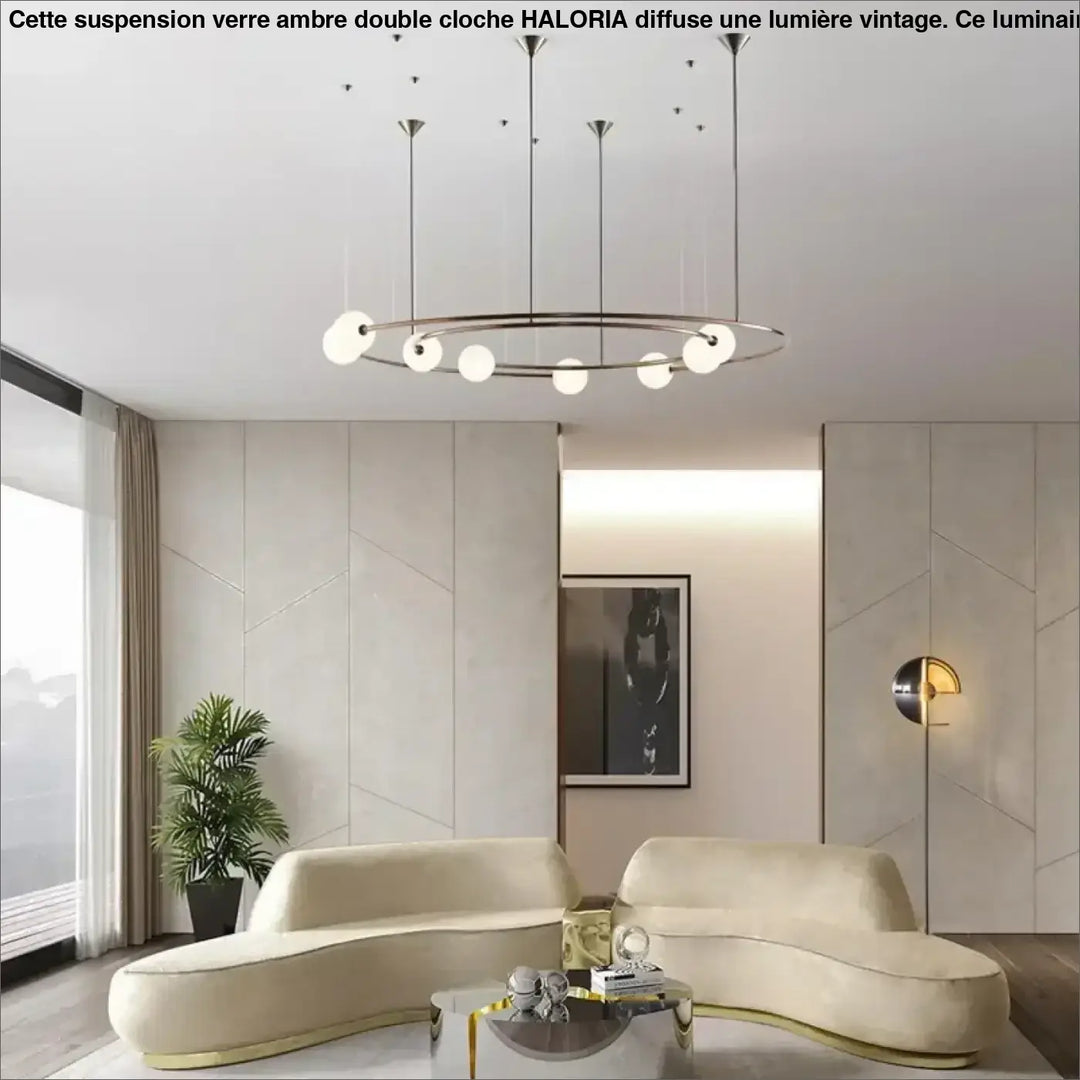 Suspension Circulaire Aérienne À Globes En Verre Et Métal Doré

